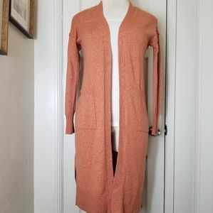 ANTHROPOLOGIE RUBY MOON orange long open front sweater knit cardigan